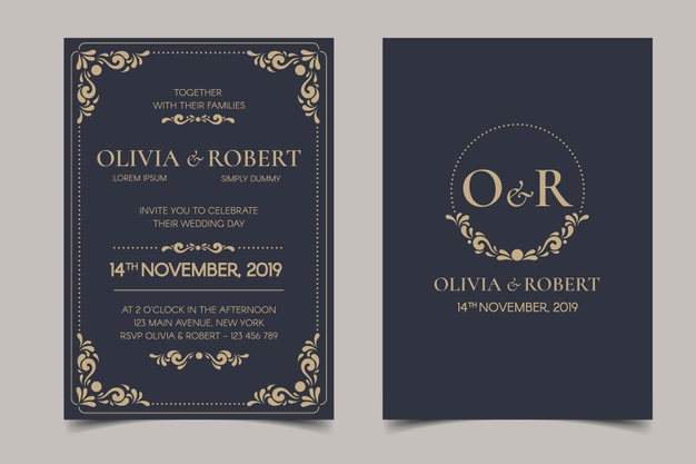 template desain undangan pernikahan gratis elegan retro background gelap