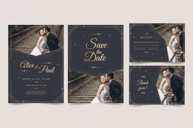 Set template desain undangan resepsi pernikahan modern dan elegan