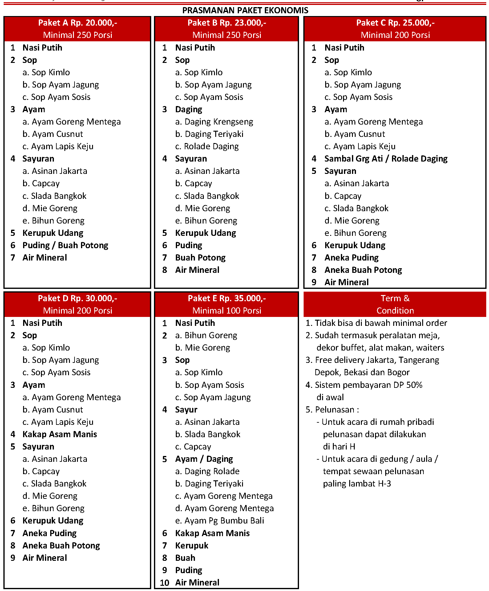 daftar menu catering pernikahan murah 2024