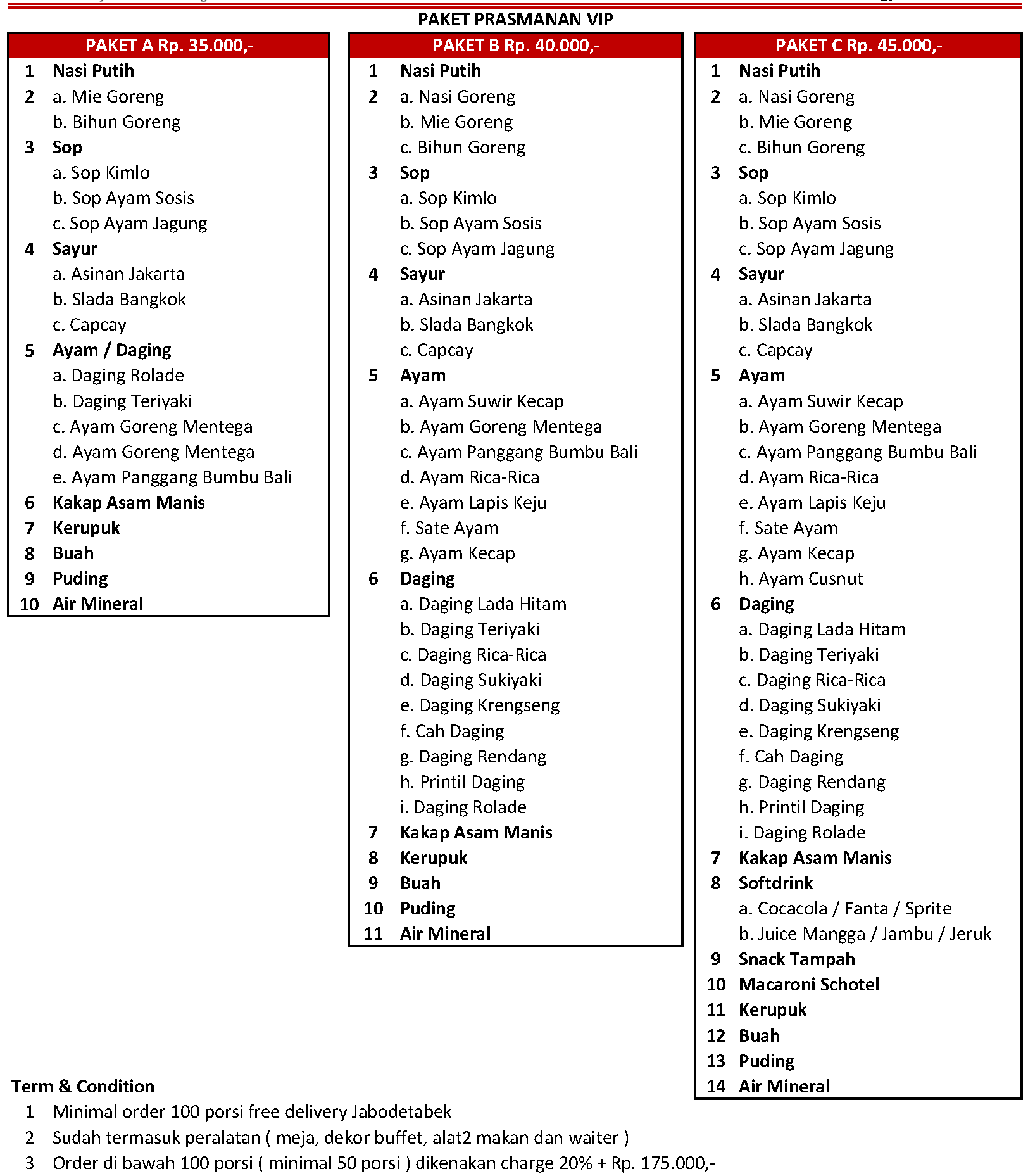 daftar menu prasmanan pernikahan