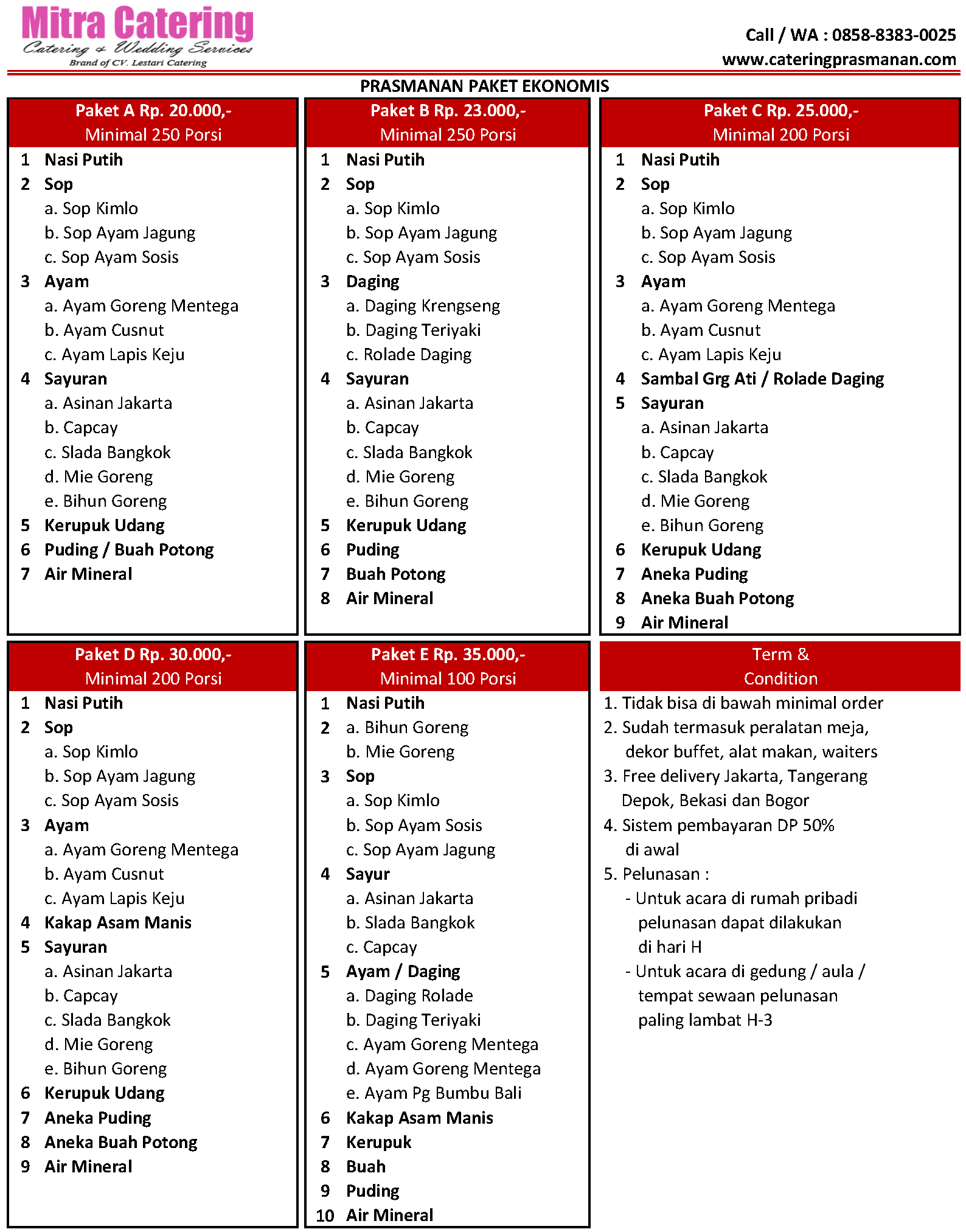 daftar menu prasmanan di Jakarta Selatan Untuk Pernikahan 2024